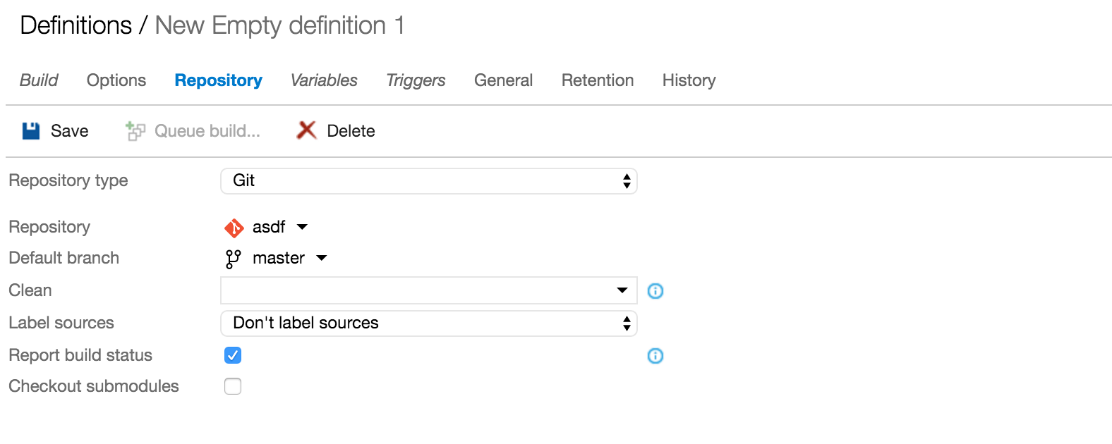 VSTS Build Definition: Repository