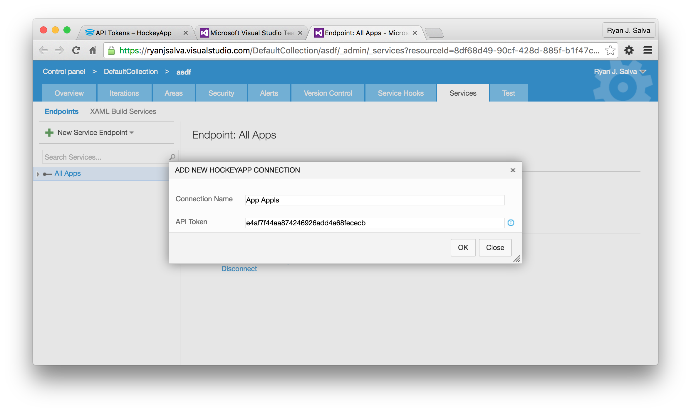 Add Service Endpoint for HockeyApp