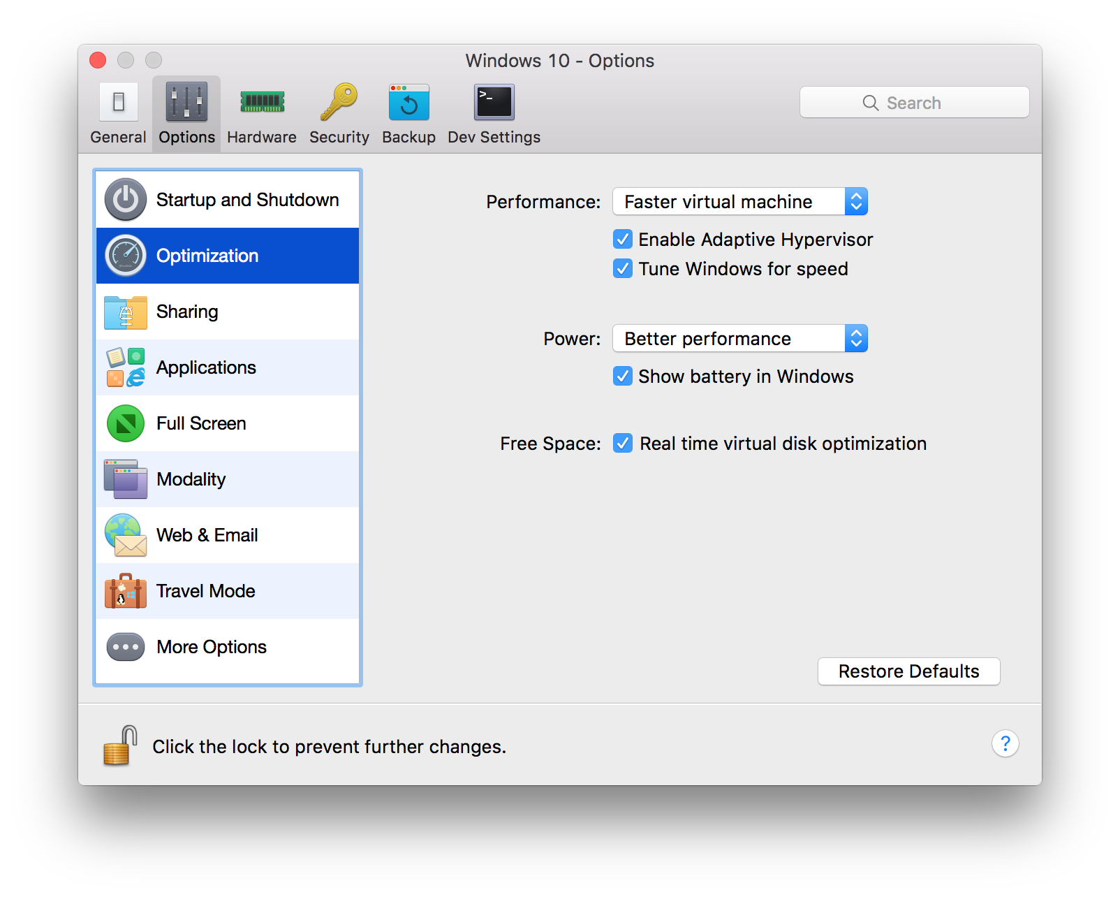 Parallels configuration for Optimization