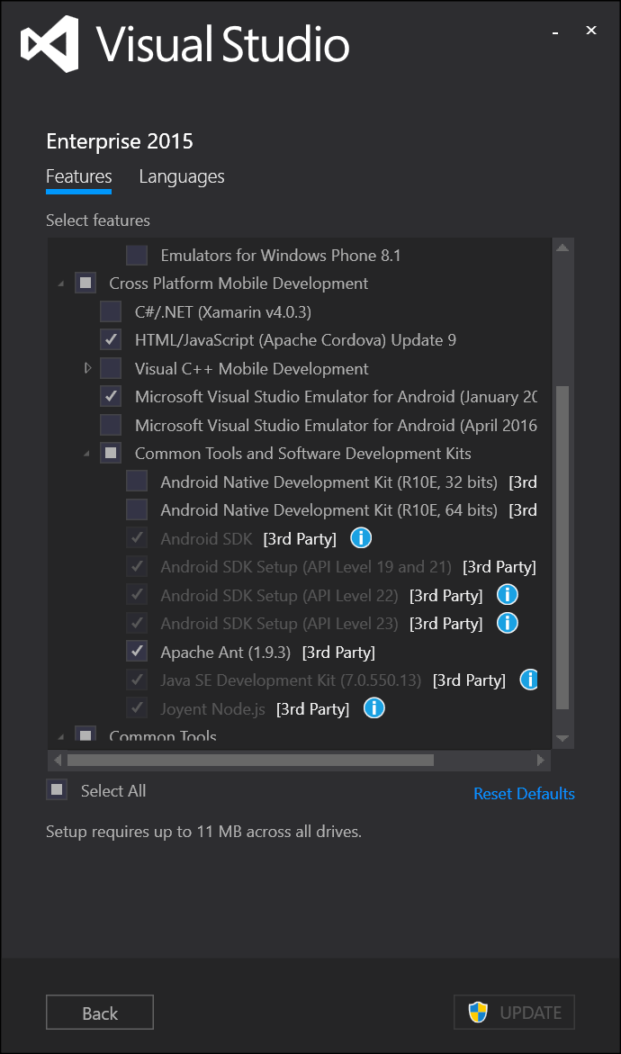 Visual Studio 2015 Setup